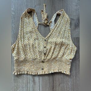 American Eagle Outfitters Mustard Yellow Floral Crop Top XL